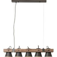 BRILLIANT Lampe, Decca Pendelleuchte 5flg schwarz stahl, 5x A60, E27, 10W, Holz aus nachhaltiger Waldwirtschaft (FSC)