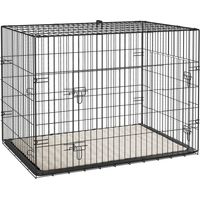 Pawhut – Cage de transport pour chien pliable – Bac ABS amovible – Poignée de transport – Dimensions 90 x 57,5 x 62 cm – Coussin inclus – Noir