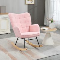 Schaukelstuhl Lammfellimitat, Schwingsessel, Akzentstuhl, Relaxsessel, bis 120 kg, Rosa