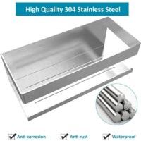 Etagère Douche Etagere Salle de Bain Sans Perçage Etagère de Douche avec Crochet - Douche Murale - Acier Inoxydable 304SUS - pour Cuisine, Salle de Bain, Bureau, Hôtel (Argent) - Crezuo