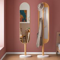 Freosen – Miroir sur pied 174x40cm en bois de bambou – 360° rotatif – Porte manteau 4 crochets – Finition peinture à l'eau