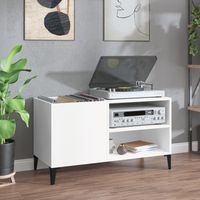 Vidaxl – Buffet à disques en bois d'ingénierie blanc 84,5x38x48 cm – Grand espace de rangement pour vinyles – Pieds métalliques style industriel