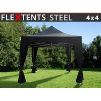 Tente pliante FleXtents Steel 4x4m Noir, incl. 4 rideaux decoratifs