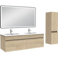 Acezanble Meuble double vasque 120cm avec colonne + miroir lumineux chêne wotan