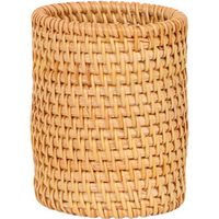Hand Woven Rattan Pen Holder Cups Wicker Makeup Brush Storage Basket Kitchen Cookware Organizer Caddy Home Table Decoration