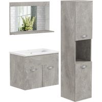 Set Mobili Bagno da 4 Pezzi con Lavabo da 60cm, Mobiletto, Colonna Bagno e Specchiera in Legno, Grigio