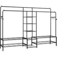 Songmics – Portant à vêtements noir – Armoire penderie ouverte avec 4 tringles et 9 étagères – Capacité de charge 246 kg – Montage facile