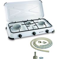 Kemper – Réchaud à gaz 3 feux 3450W – Brûleurs inox – Couvercle amovible – Dimensions 60 x 33 x 9 cm – Pour camping et extérieur