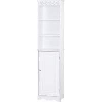 Meuble de bain à tour 3 étagères réglables 3 niveaux et 1 grand placard inférieur poignées sur porte MDF blanc 40x23x160 cm