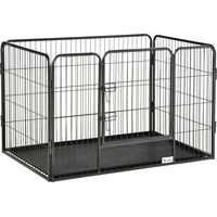 PawHut Parque para Mascotas Rectangular Parque de Juegos para Mascotas 4 Paneles de Acero 109x74x71 cm con Puerta de Doble Pestillo y Bandeja Extraíble para Exterior e Interior