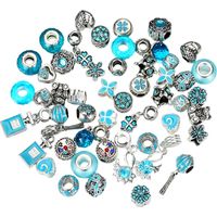 60 perles d'espacement européennes à gros trou, assortiment de perles breloques et de strass pour la création de colliers et bracelets (bleu)