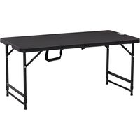 Table de Jardin Extensible, 4 Personnes, Pliable, Réglable en Hauteur, Design Bois, Gris et Noir, 118 x 60 x 74 cm