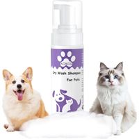 Shampooing à Sec pour Chat Chien, 150ml Shampoing sans Rinçage et sans Eau, Nettoyage en Profondeur et Rafraîchit Le Poil, Pelage Brillant et Soyeux, 100% Naturel, pour Pellicules, Gras, Odeurs