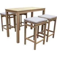 Conjunto de jardín de acacia ARUBA con mesa alta y 4 taburetes - cojines arena