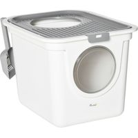 PawHut Katzenklo mit Deckel Katzentoilette mit Haube Schaufel XXL Katzentoilette für Katzen bis 5 kg 44 x 55 x 39 cm Grau+Weiß
