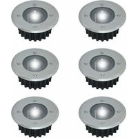Set mit 6 eingelassenen Solar-LED-Bodeneinbaustrahlern – Rund – Durchmesser: 85 mm – Trittfestes Gehäuse – Edelstahlfront – 6 Solarleuchten – Schutzart IP44, BR-Vie