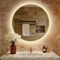 S'Afielina – Miroir lumineux de salle de bain rond 80 cm – Éclairage LED blanc neutre – Interrupteur tactile – Fonction anti-buée – IP44 cadre doré