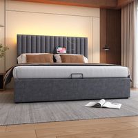 Cama doble almacenamiento cabezal LED USB gris OKMYHOME