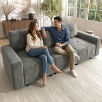 Canapé modulable 3 places de 213 cm, convertible en lit, avec une profondeur d'assise généreuse jusqu'à 68 cm, réglable en profondeur, revêtement en chenille, canapé droit compact