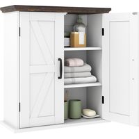 COSTWAY Armoire Murale pour Salle de Bain, Meuble de Rangement Suspendu avec 2 Portes, Armoire à Pharmacie avec Étagères Réglables, Style Campagne, pour Cuisine, Buanderie, Entrée, Blanc