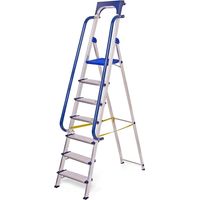 Escabeau 7 marches Secure pro, aluminium renforcé, sécurisé avec rampes, tablette porte-outils, hauteur plateforme 158cm, charge 150kg Hostrom