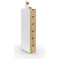 Idmarket – Colonne de cuisine 6 tiroirs sur roulettes – Gain de place blanc et façon hêtre – Dimensions 19x40x115,5 cm – Idéale pour espaces réduits