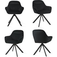 Goeurvant 360° Drehstühle mit weichem Sitz, eleganter, geschwungener Rückenlehne und ergonomischen Armlehnen, stilvoller Komfort für jedes Zimmer - 4er Set - Schwarz