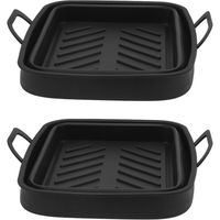 2 Pcs Silicone Air Cooker Pot with Handle Rectangular Fryer Liner Tray Replacement for Kitchen Cooking Accessories Black