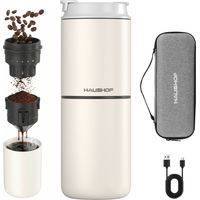 Cafetière portable 4-en-1 avec moulin intégré – Mug isotherme 400 ml – Mouture réglable – Sans fil – Pour voyage et camping – Haushof