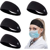 Bandeau pour femmes avec boutons pour masques et couvre-visages, bandeau élastique unisexe pour infirmières, médecins et protection des oreilles-4 Black