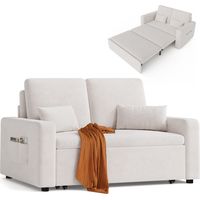 Canapé Convertible Bealife Canapé Lit 2 Place 2 Oreillers 2 Poches Latérales Fauteuil Chaise Longue Roues Pliantes 147 x 82 x 87 cm Beige