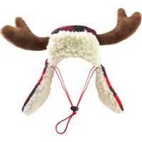 Chapeau festif à carreaux Buffalo avec grandes cornes de cerf - Accessoire de Noël SnugFit pour chiens et chats