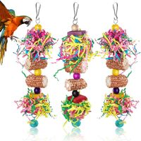 3 PCS Bird Toys, Multicolor Bird Shredding Toys Parrot Chewing Toy Hanging Shredder Toy Include Natural Corn Cob Bells for Parakeets Cockatiels Small and Medium-Sized Parrot