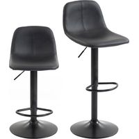 Lot de 2 tabourets de bar, en acier, noir, réglable, avec repose-pieds, pour bar cuisine, assise bar cuisine, repose-pieds confortable