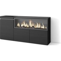 Skraut Home - Sideboard, Highboard, Kommode, Komodenschrank, 160, 3 Türen, Elektrokamin XXL, Moderner Stil, Schwarz