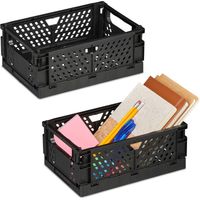 Relaxdays Lot de 2 boîtes de rangement, petites caisses, empilables & pliables, HxLxP: 10x25x26,5 cm, plastique, noir