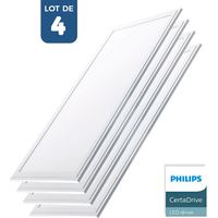 Barcelona Led – Lot de 4 panneaux LED slim 120x30cm – Driver Philips – Blanc chaud 3000K – UGR<19 pour confort visuel – Installation encastrée