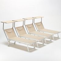 4 Tumbonas plegables de aluminio con parasol para playa - Santorini - Beige