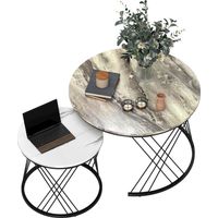 Ensemble de 2 tables gigognes rondes pour salon, avec plateau en marbre gris et blanc. facile à assembler avec instructions incluses