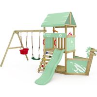 Wickey DinkyHouse wooden play tower with swing viking style in light green