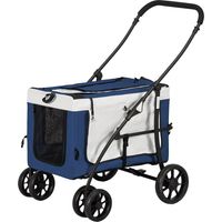 Cochecito para perros plegable con vagón desmontable 4 puertas cremallera 2 correas seguridad cojín azul