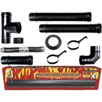 MBM – Kit complet de fumisterie poêle à pellets tubes 80 mm – Tube acier émaillé noir – Résistant à 600 °C – Conduit porcelaine – 2 éléments 1m + 1 courbe 90°