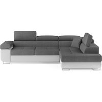 Canapé d'angle convertible MENTON gris clair et blanc – 4 places avec coffre