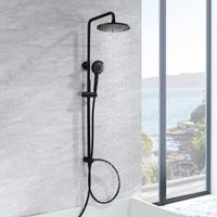 CECIPA Columna de Ducha Sistema de Ducha Negro Sin Grifería, Set de Ducha Efecto lluvia con Rociador Redondo de 22 cm y Teleducha 3 Modos, Regulable en Altura