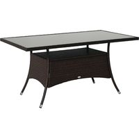 Gartentisch Glastisch Esstisch Gartenmöbel Tisch, Polyrotin+Sicherheitsglas, Marron+Schwarz, 150x85x74cm