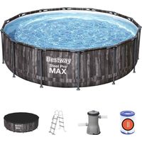 Piscina Desmontable Tubular Bestway Steel Pro Max efecto Madera Ø427 x 107 cm con Depuradora de Cartucho 3.028 l/h, Escalera y Cobertor