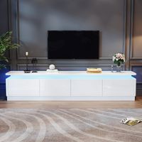 Meuble TV blanc 1803440 cm avec 4 tiroirs, support TV et meuble télé avec LED, meuble bas brillant et table TV, meuble TV et commode TV, pour téléviseurs jusqu’à 80 pouces