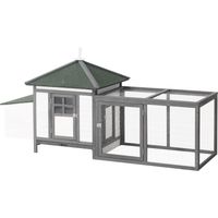 Poulailler nain enclos hiver pin gris blanc 196x76x97 cm