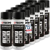 TECPO Thermolack Spray Dose 12x 400ml Auspufflack Autolack Ofenlack Bremssattellack hitzebeständig bis 800°C schnell trocknend Auto Lackspray Schwarz Matt schützt Motor und Auspuff vor Rost (12er-Pack