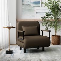 Chaise longue Sofá cama Sillón convertible Gran confort Cojín Patas Reposabrazos Metal Marrón 60L x 68W x 85H cm